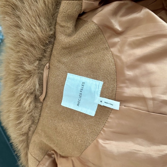 Avec Les Filles Luxe Camel Faux Fur Trim Belted Statement Coat Size S - Picture 7 of 9